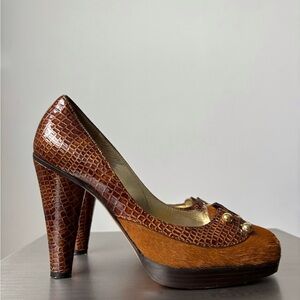 DSQUARED2 Brown Textured Leather Heels